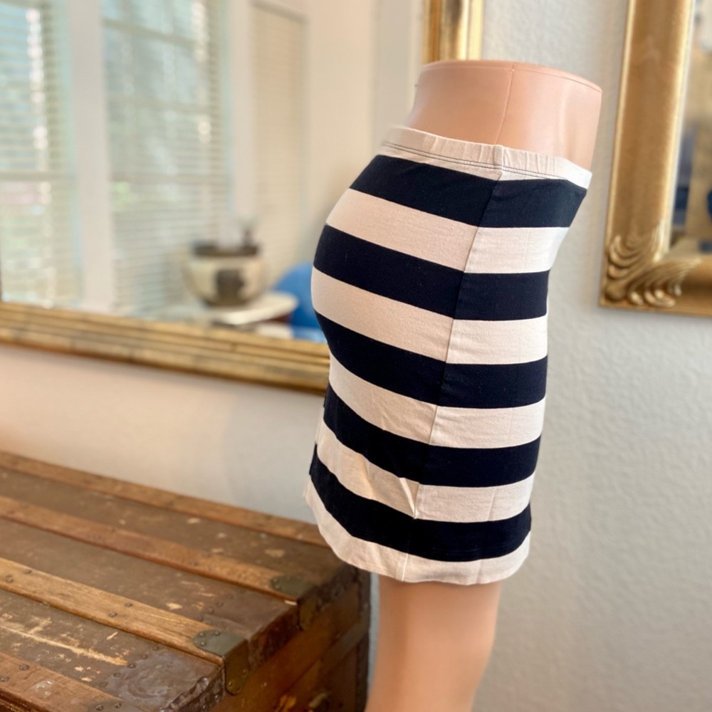 Women cotton mini skirt.  Black and cream stripes. Also can wear as a top.